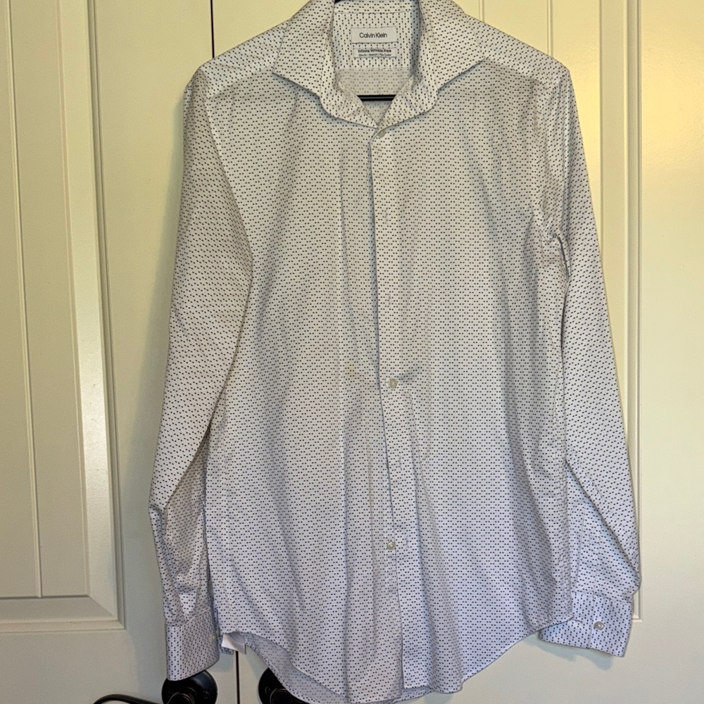 Calvin Klein White Dress Shirt with Navy Microdot Pattern